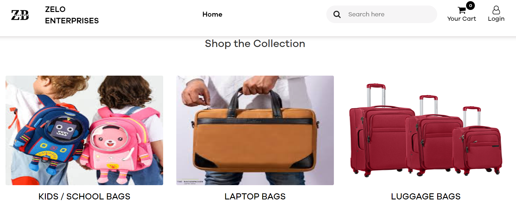 Bags categories online theme Ecommerce
